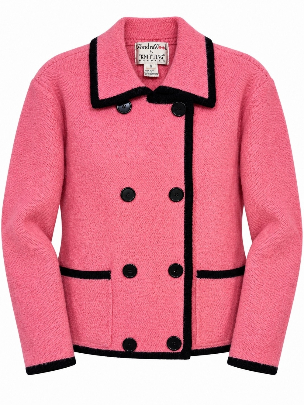 Vintage WondraWool Pink Wool Double Breasted Jacket Sweater Cardigan Size S